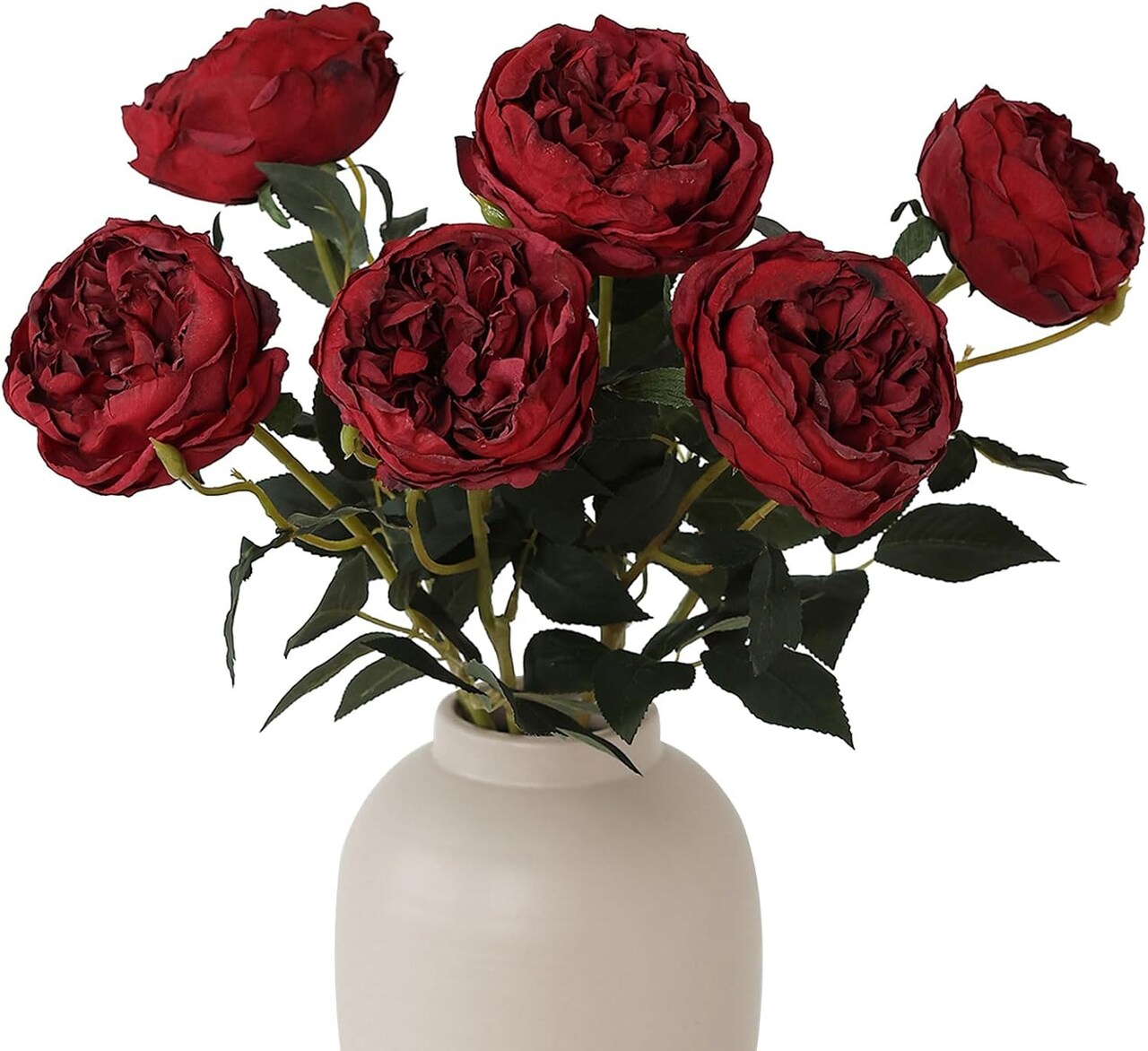 6Pcs Burnt Burgundy Artificial Roses Flowers Fake Silk Roses Flower (Burnt Burgundy)